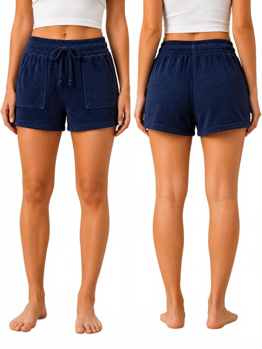 AMBIANCE Juniors Navy Blue Terry Cloth Shorts Drawstring Waist Front Pockets Si